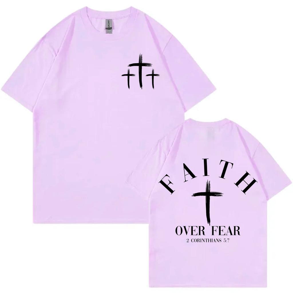 Faith Over Fear Christian Tshirt High Street Fashion Trend Short Sleeve Tshirts Men Women Summer Casual Cotton Loose T Shirts
