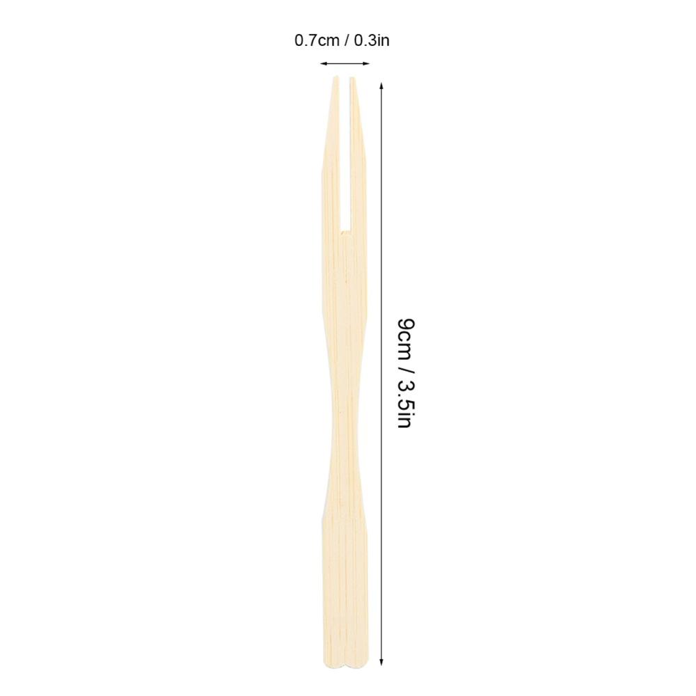 800Pcs Bamboos Raw Dessert Pick Mini Two-prong Fork Snack Fork Fruit Skewer Outdoor Snack Eating