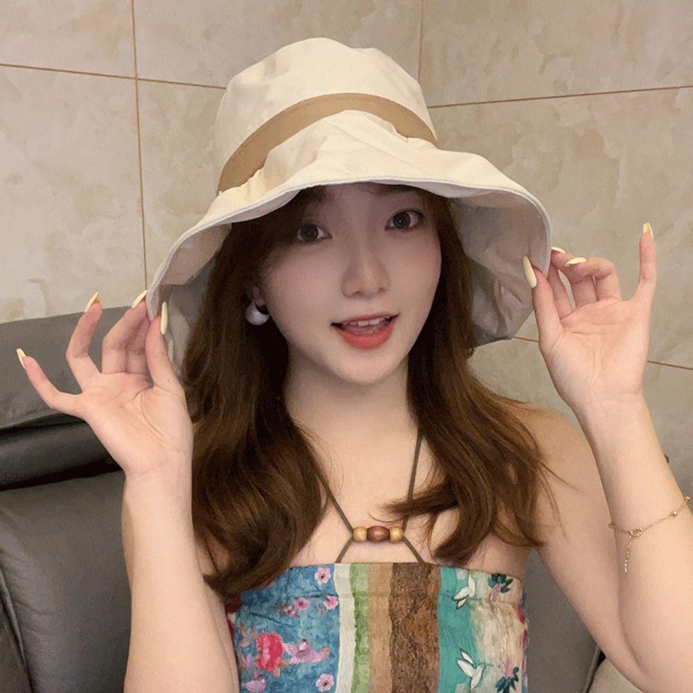 Large Brim Sun Protection Hat Adjustable Women Bucket Hat Casual Sunscreen Fisherman Hat Summer