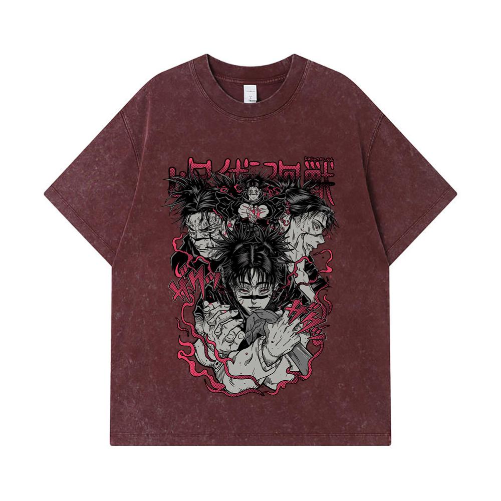 275 GSM Washed T-shirts 100% Cotton Jujutsu Kaisen V17 Choso Print Unisex Heavy Cotton T Shirt