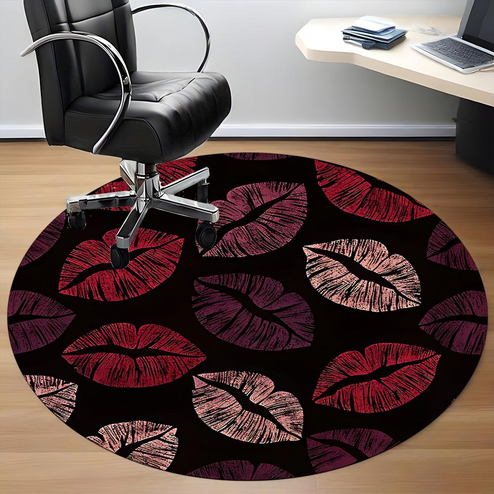 1pc Lips Kisses Office Round Area Rug, Indoor Mat Suitable For Office, Under Office Chairs Bedroom Living Room Home Decor, Room Deco 171