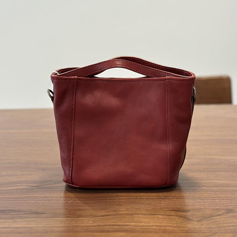 Johnature Genuine Leather Bucket Bag Casual Solid Color Women's Handbag Versatile Shoulder Crossbody Bag