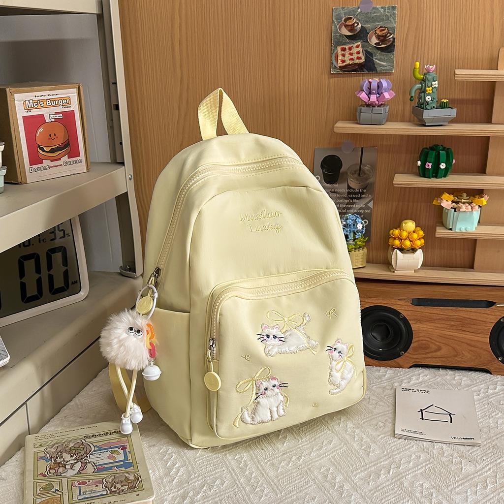 Schoolbag Cute Cat Embroidered Schoolbag Junior High School Girls High Value Ins Niche Design Sense Lightweight Research Backpack