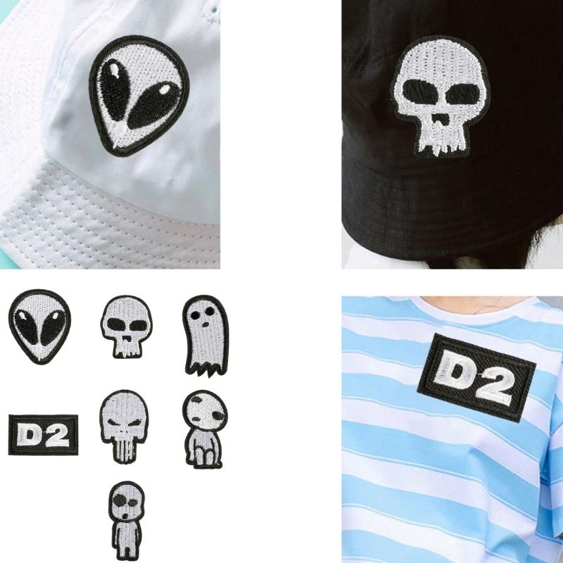 7 Pcs Cartoon Alien Head Embroidered Patches Iron On Patches Lovely Clothing Patches Sewing Patches for Clothes Bag