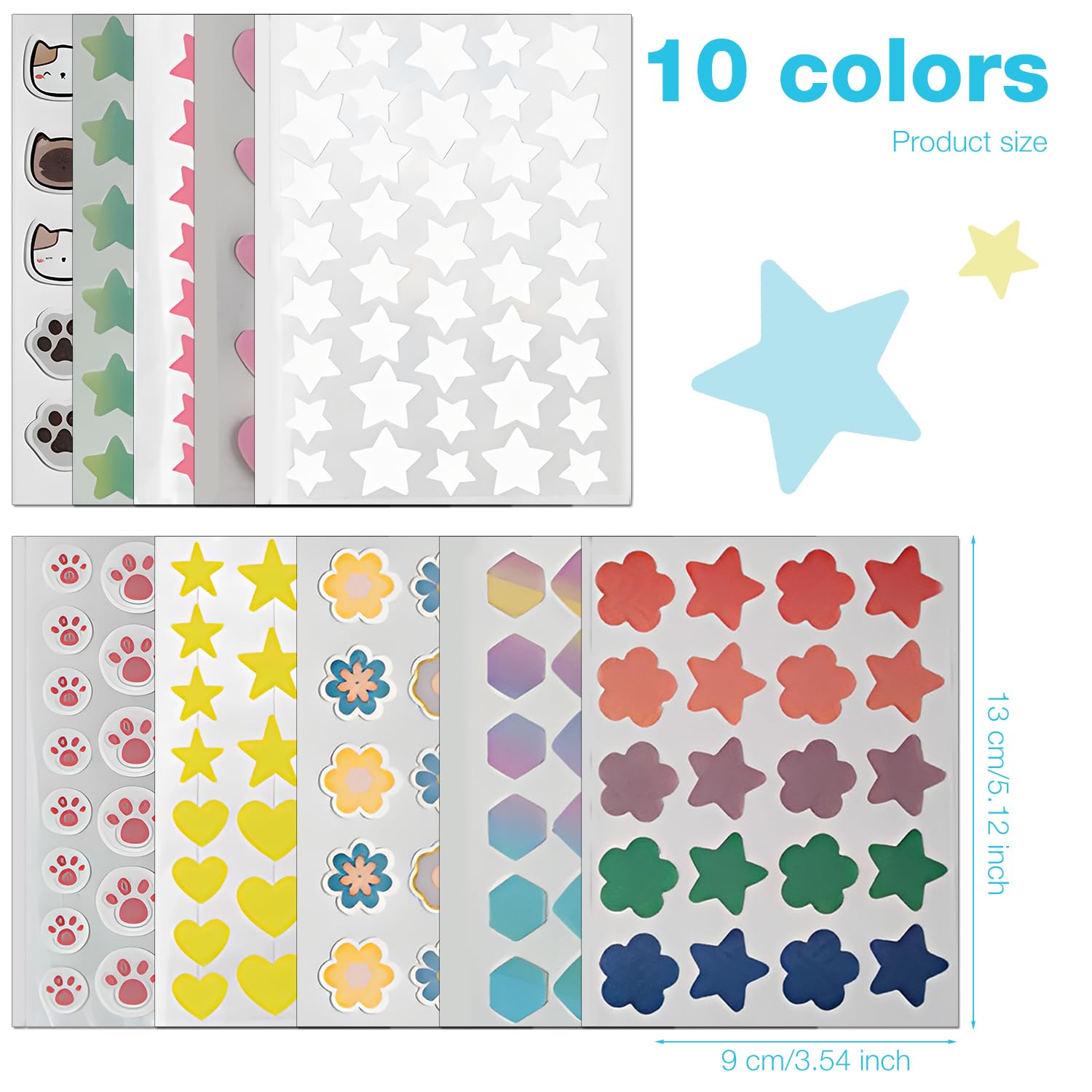 284PCS Cute Spot Stickers (Star/Moon/Cat) – Non-Medicated Pimple Patches, Day&Night Use, Skin-Friendly for Daily Skincare белый