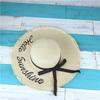 Letter Straw Hat Female Summer Fresh Seaside Vacation Beach Hat Burr Edge Bow Hat Big Edge Sun Hat Travel Tide