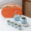Portable Ceramic Kung Fu Tea Set: Teapot with Handle and Four Cups for Travel and Business Gifting