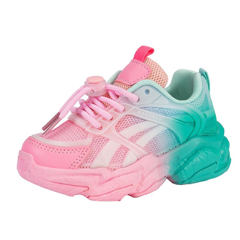 Color-blocking Boys Lace-up Breathable Mesh Sneakers 2024 Korean Style Kids Fashion Non-slip Street Style Sport Shoes for Girls