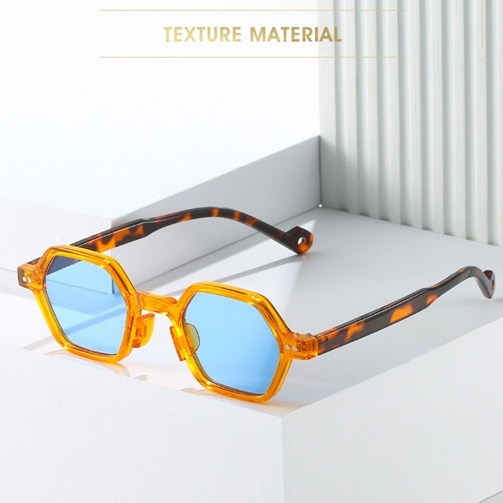 Vintage Polygon Sunglasses for Women Men Fashion Hexagon Clear Ocean Lens Shades UV400 Rivets Sun Glasses Summer Eyewear