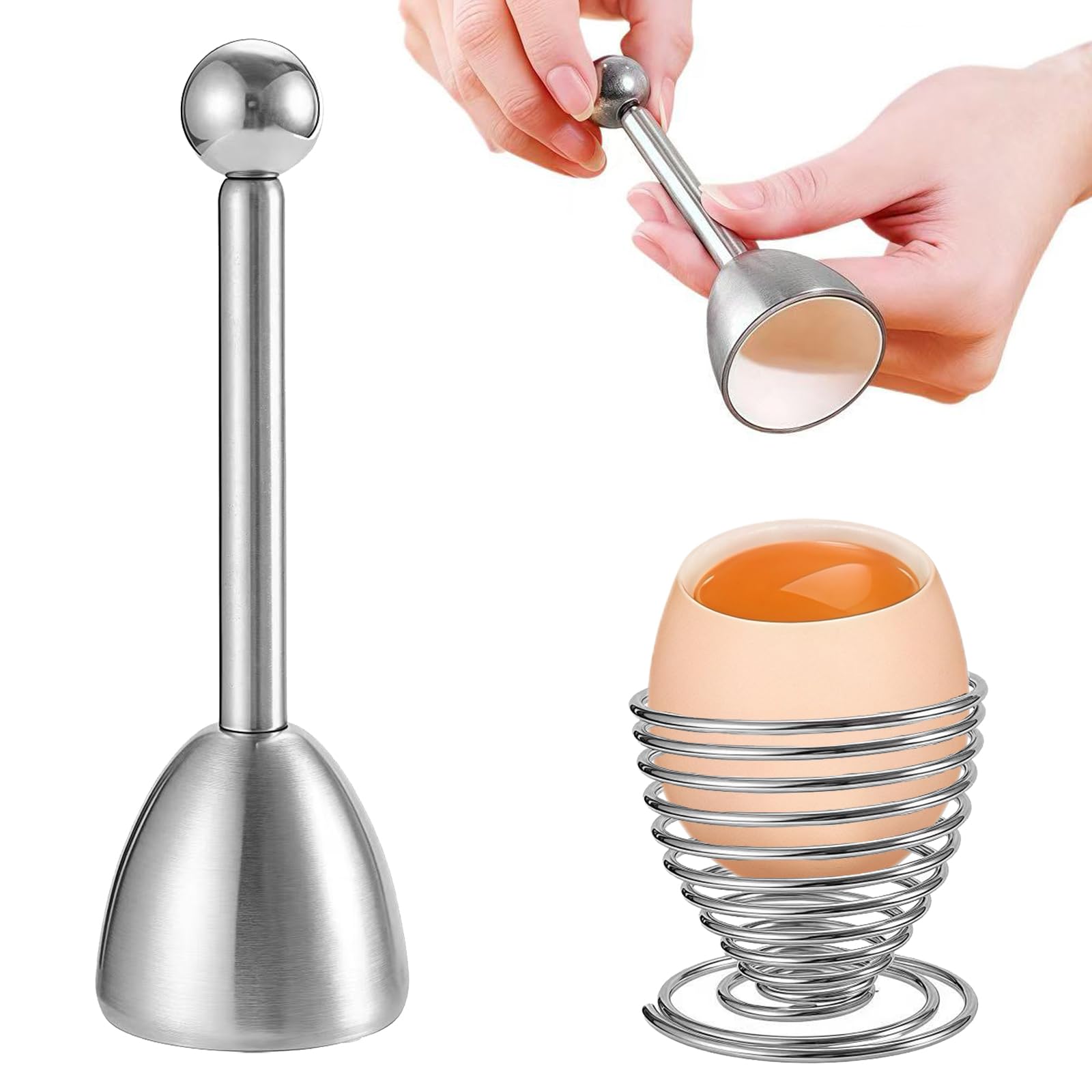 

Doyime Egg Cutter of Egg Egg Stainless Manual Convenient Kitchen [Set 2] Cracker, Stand, Steel, High-Resilience Spring, Operation, Operation, Gadget, серебряный