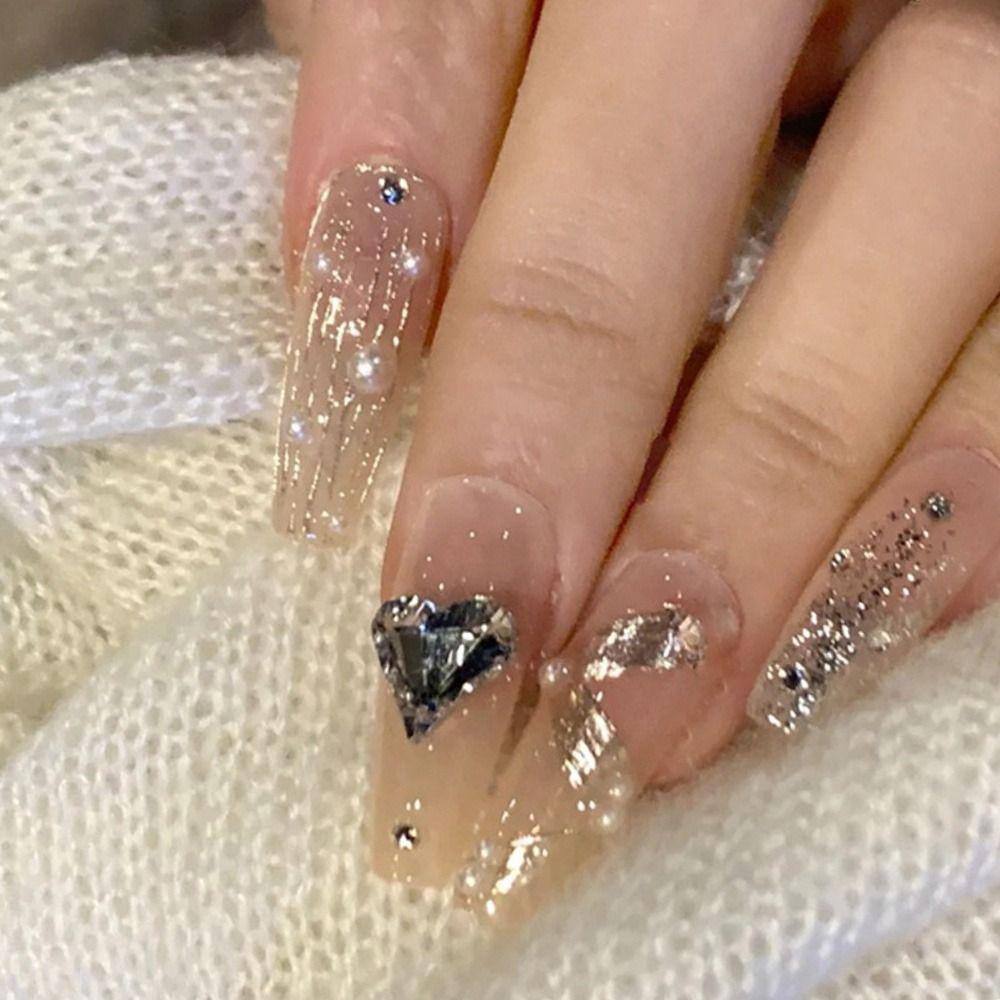

24 шт. съемные полное покрытие синий кот DIY длинные французские балерины накладные ногти кристалл