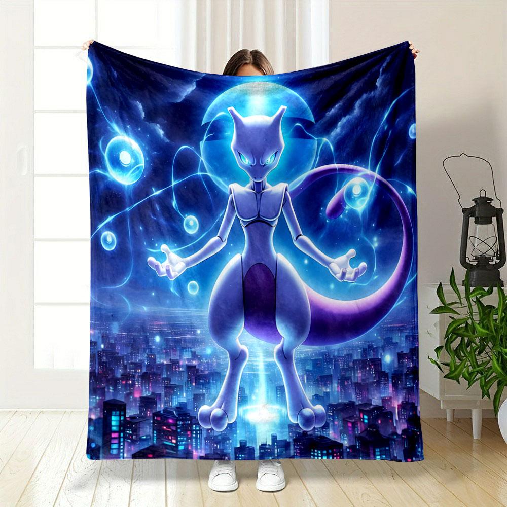 Futuristic Character with Glowing Effects Amid a Vibrant Cityscape. for All Seasons Blanket Lunch Break Throw Gift 75X95CM