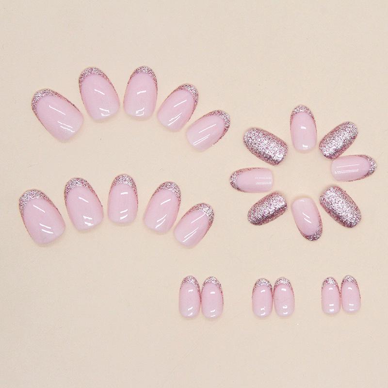 Short Round French Manicure Nail Stickers - European & American Style