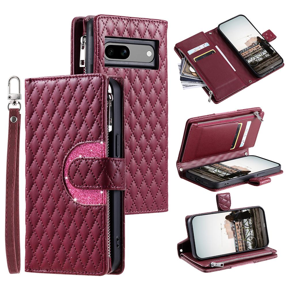 Estilo 012 para Capa Google Pixel 8a Design de Couro com Glitter Capa de Telefone com Compartimentos para Cartões