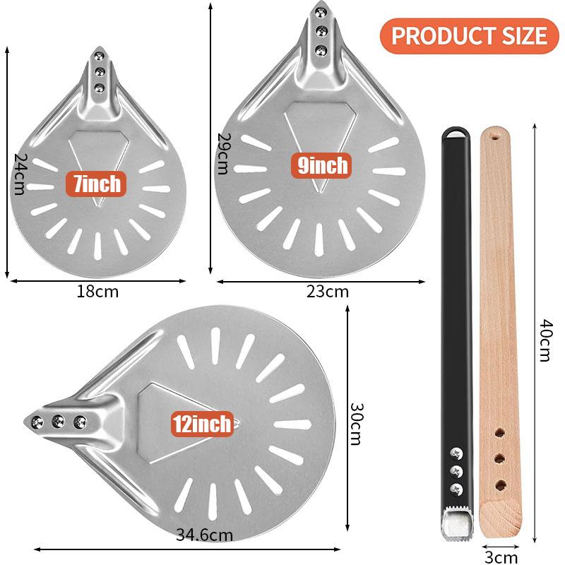 Kulatý 7/9/12 palcový otočný peeling na pizzu s dlouhou rukojetí, perforovaný hliníkový peeling na pizzu, příslušenství k peci na pizzu