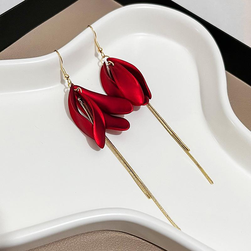 925 Silver Needle Golden Tassel Petal Earrings - Elegant, Versatile Celebrity-Inspired Design