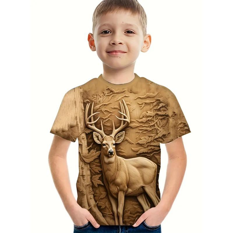 2024 Retro 3d Print Casual Children's Clothing Top Tee Shirt Fashion T Shirt Animal Kids Boy Clothes Anime Short Sleeve