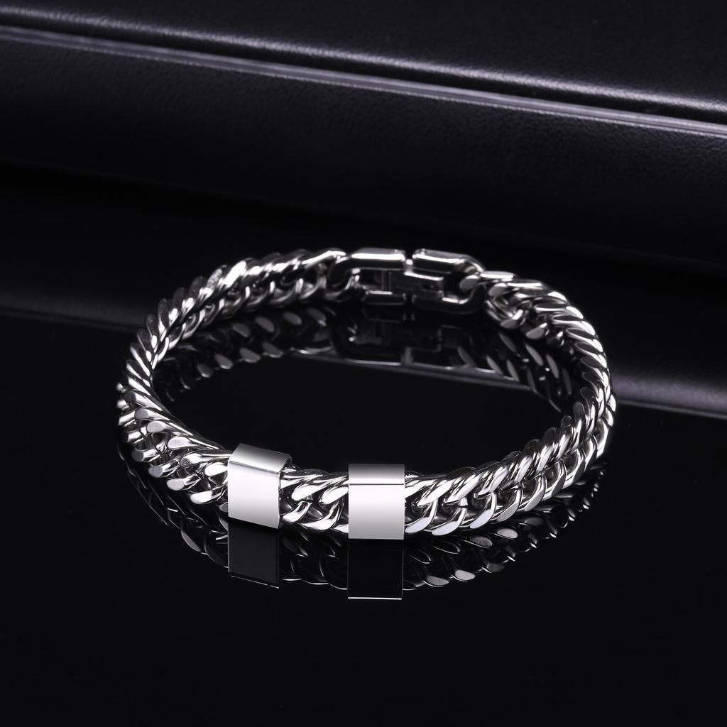 Vnox Custom 2-6 Name Beads Bracelets for Men, Never Fade Stainless Steel Cuban Chain Bracelets,Personalize Father's Day Gift Dad