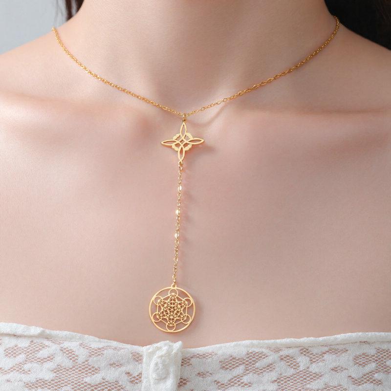 Cross-border DIY Splicing Necklace: Witch's Knot Six-Pointed Star Hollow Pendant Clavicle Chain