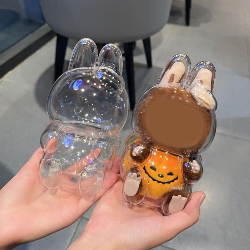 Clear Acrylic Figure Display Case With Silicone Chain Figure Carrying Case Protective Covers for Plush Doll Toy Figure