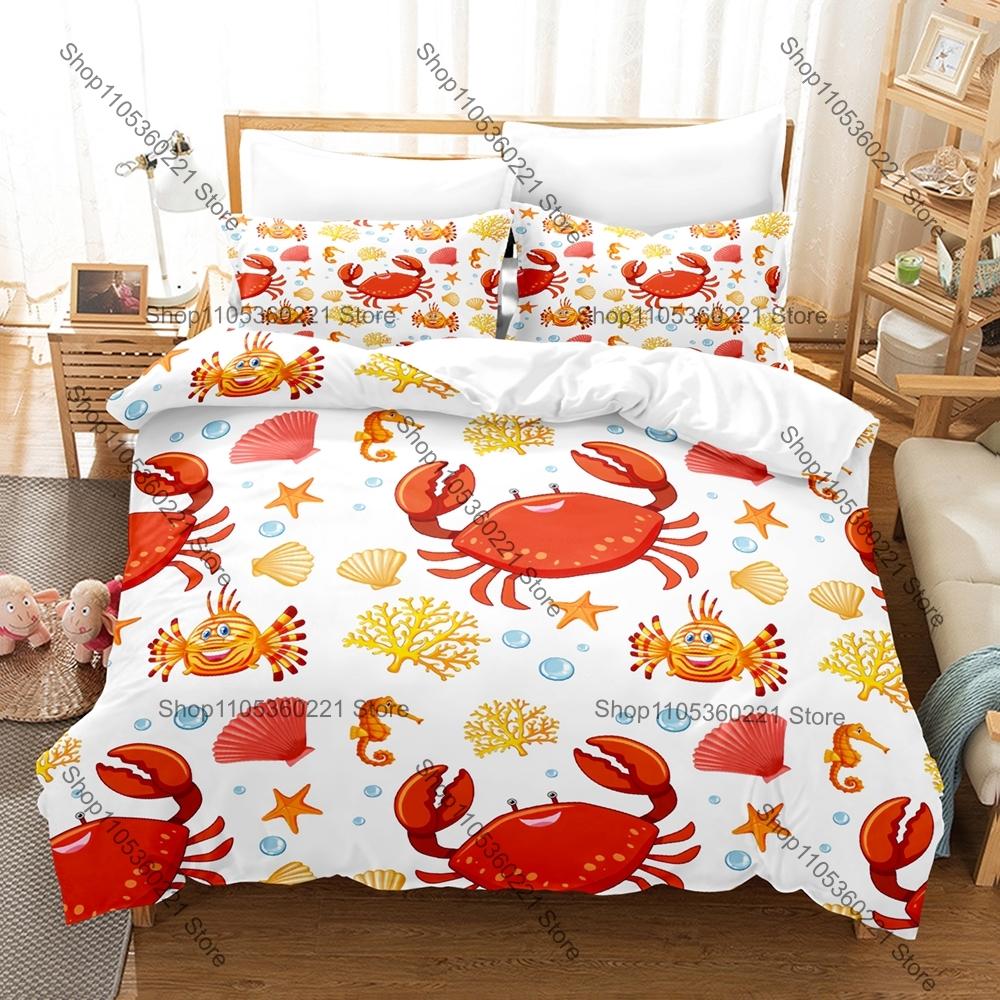 Cartoon Krab Beddengoed Set Enkel Tweepersoons Volledig Queen King Size Beddengoed Set Volwassen Slaapkamer Dekbedovertrek Sets Anime Beddengoed Set EU Single(135x200cm)