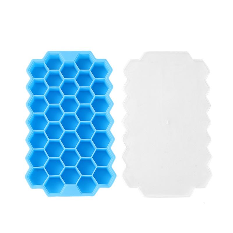 Silicone Honeycomb Ice Tray With Lid, Easy-Release Flexible Ice Mold, 37 Hexagonal Ice Maker, Suitable For Whiskey, Cocktails, Refrigerator Freezing
