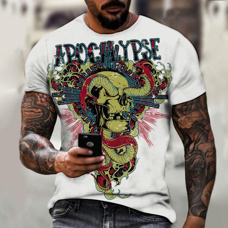 Men's 3D Printed T-Shirt Colorful Skull Pattern Print Short Sleeve O-Neck Pullover Casual Top
