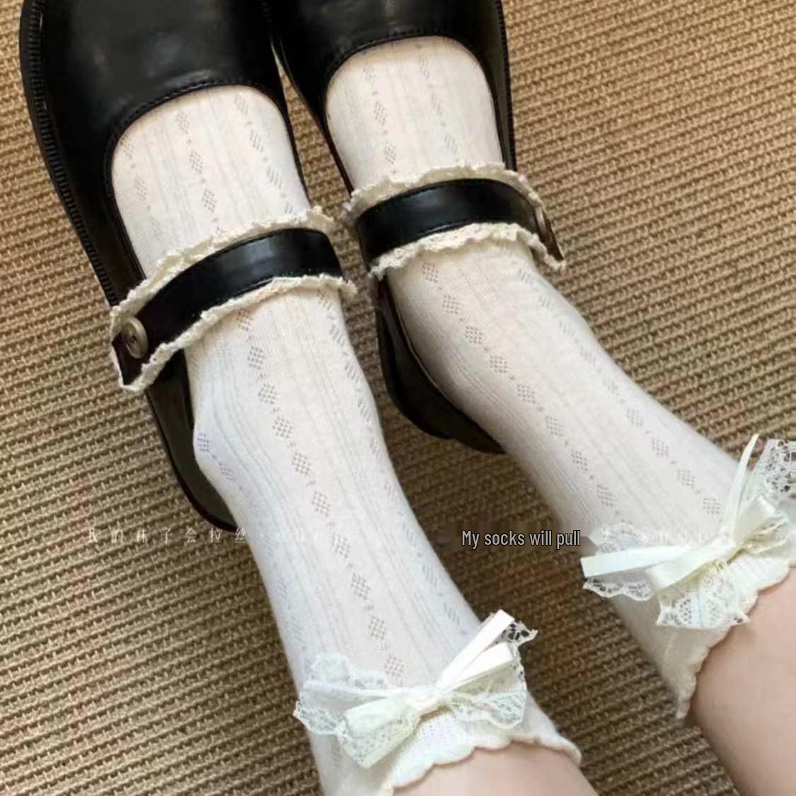 

Girls Lace Bowknot Breathable Mid-Calf Socks - Sweet JK Style One Size белый