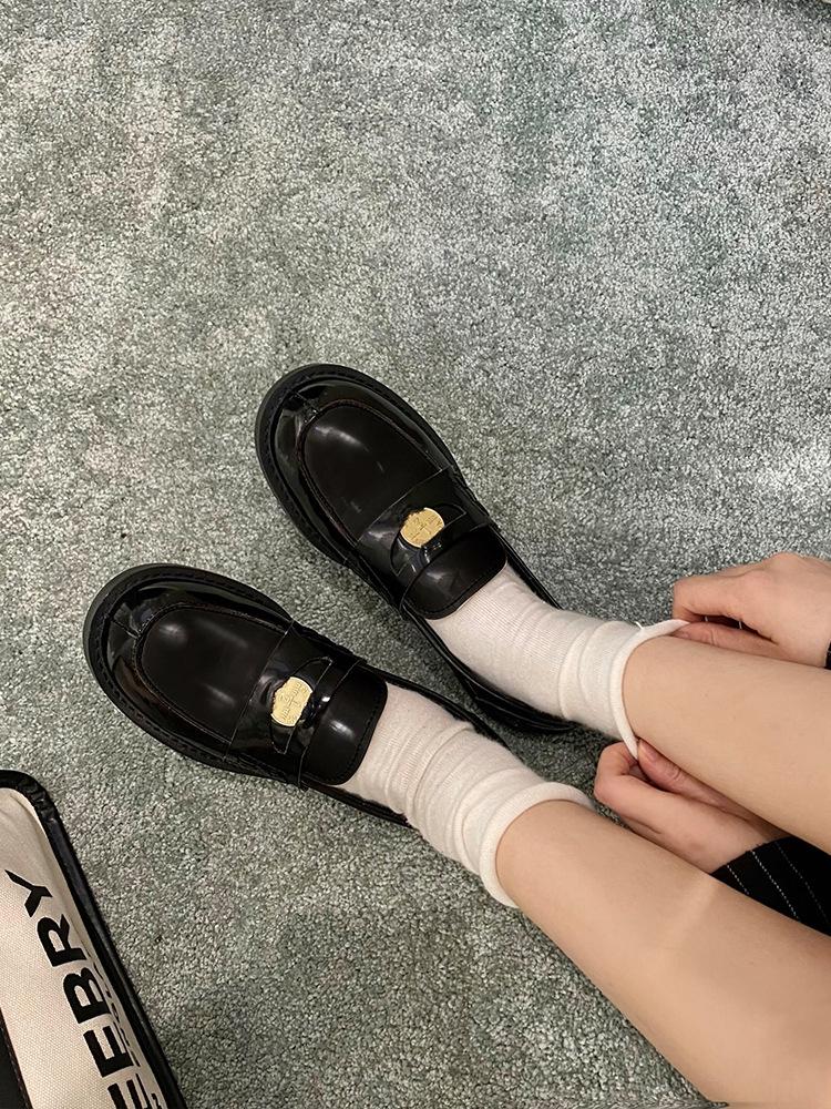 Soft Leather Version~ Brown Loafers 2025 Autumn and Winter Retro Small Gold Coins One Pedal Flat-soled French Single Shoes Women's Thick Heel