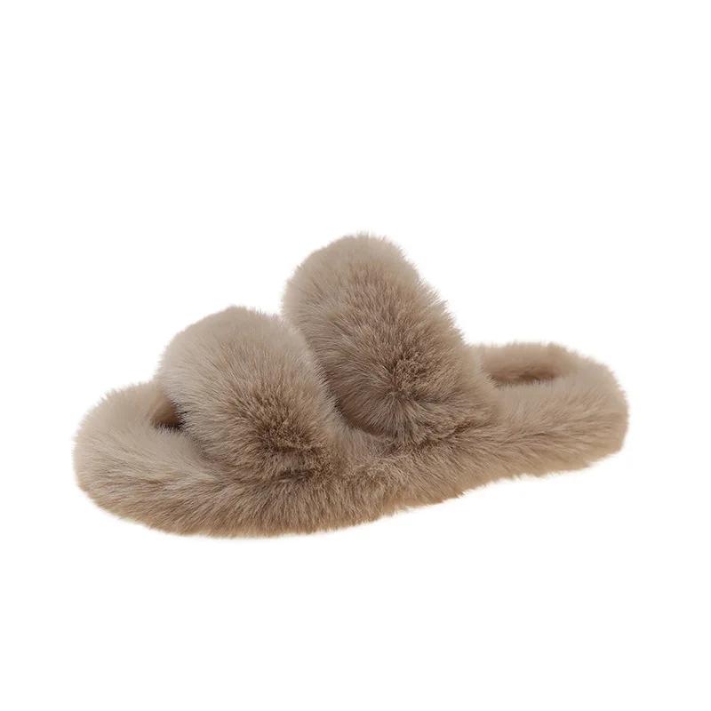Fashion Winter Fluffy Slippers Women 2025 New House Home Fur Slippers For Women Flat Platform Cozy Fuzzy Indoor Shoes Slides