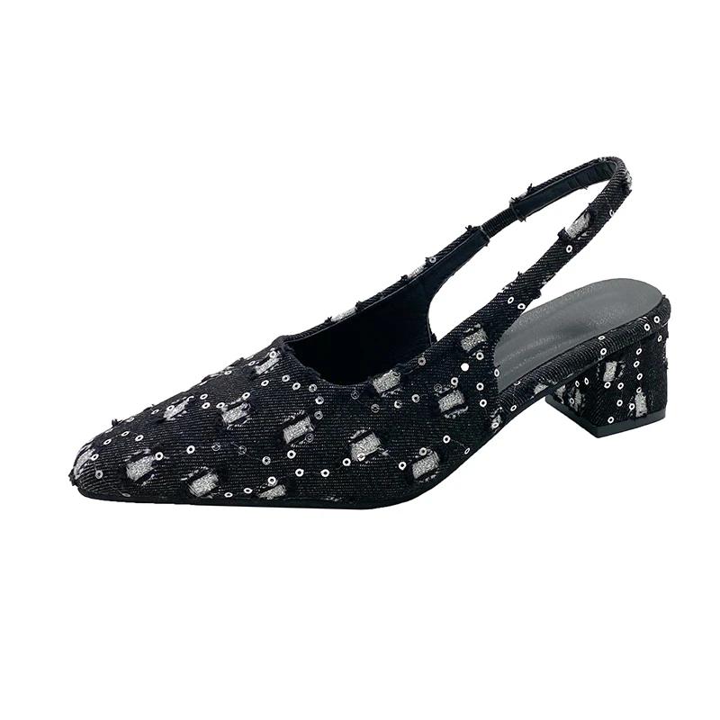 Fashion Sea Salt Blue Pointed High Heel Sandals for Women Back Hollow Half Headed Single Shoes Fashion Versatile Casual Shoes Heels