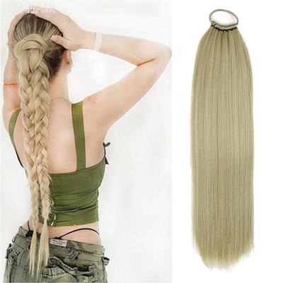 Συνθετικές επεκτάσεις αλογοουράς Μακριά ίσια, φυσική πλεκτή ουρά πόνι Hairpiece Λαστιχένια ζώνη μαλλιών για γυναίκες