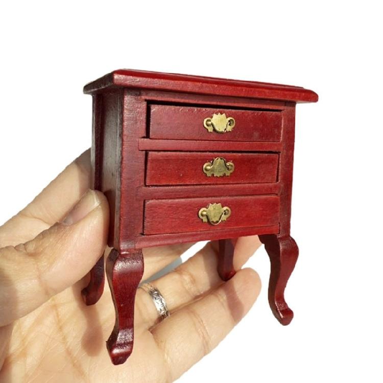 1/12 Scale Miniature Wooden Nightstand Vintage Cabriole Leg Design With Working Drawer For Dollhouses