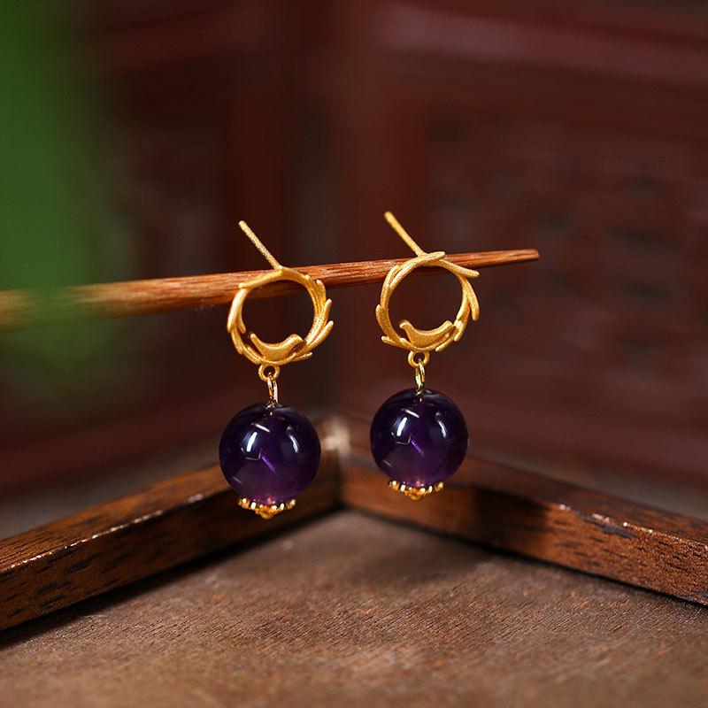 Handmade Amethyst Earrings: Ancient Chinese Style Hanfu Qipao Accessories