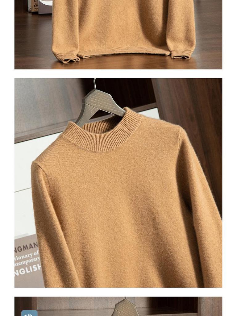 Men's Thickened Cashmere Half-High Neck Sweater - Loose Fit, Warm Knit Pullover