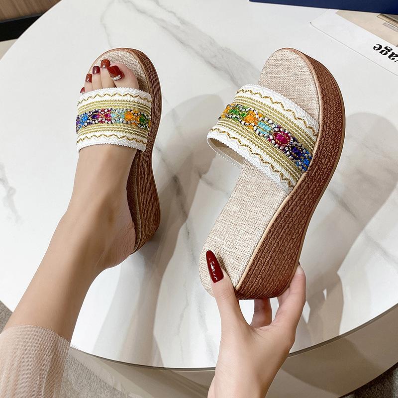 African colored webbing thick-soled slippers women's one-character muffin large size cool slippers lippers