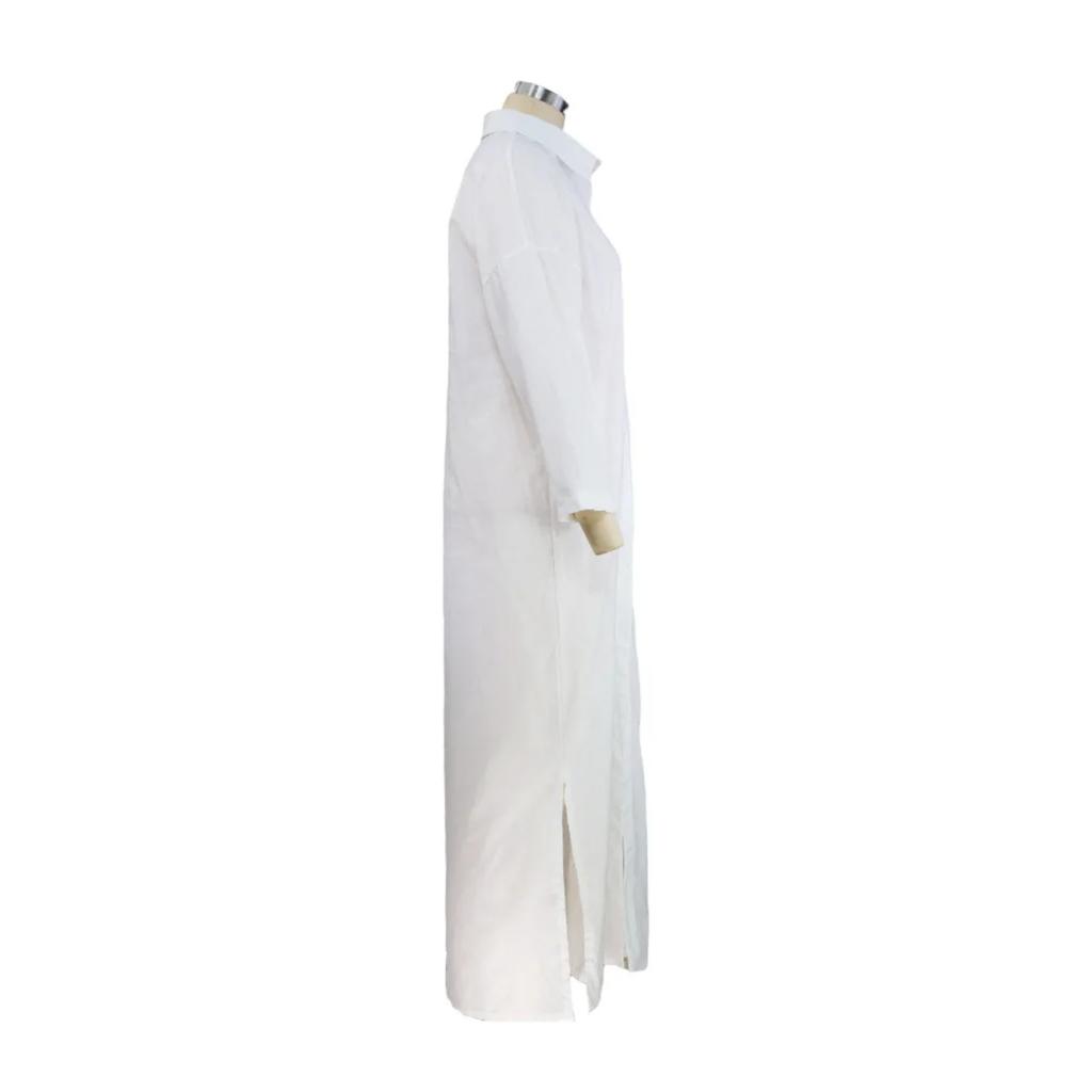 Summer Womens Fashionable Solid Color Cotton Linen Shirt Dress Elegant Casual Party Dress New Lapel Button Slit Midi Shirt Dress
