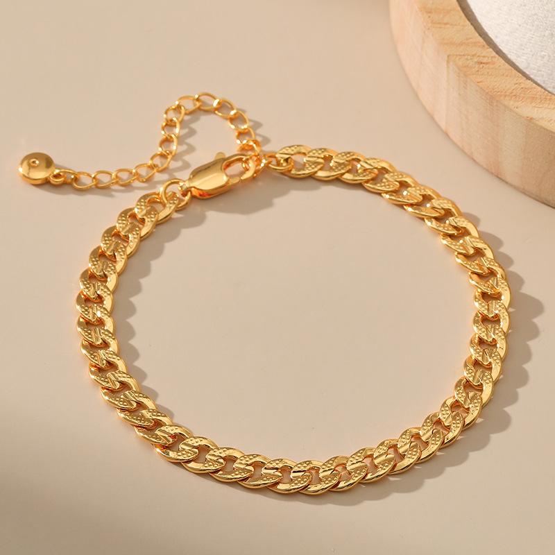 Gold Plated Textured Cuban Link Bracelet With Extension Chain