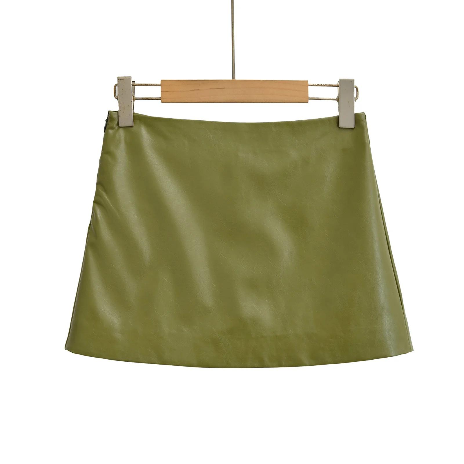 

Retro Leather Low-Waist Skirt: European & American Style, Hip-Hugging, Sexy, Anti-Exposure Women s Skirt Medium ярко-зеленый