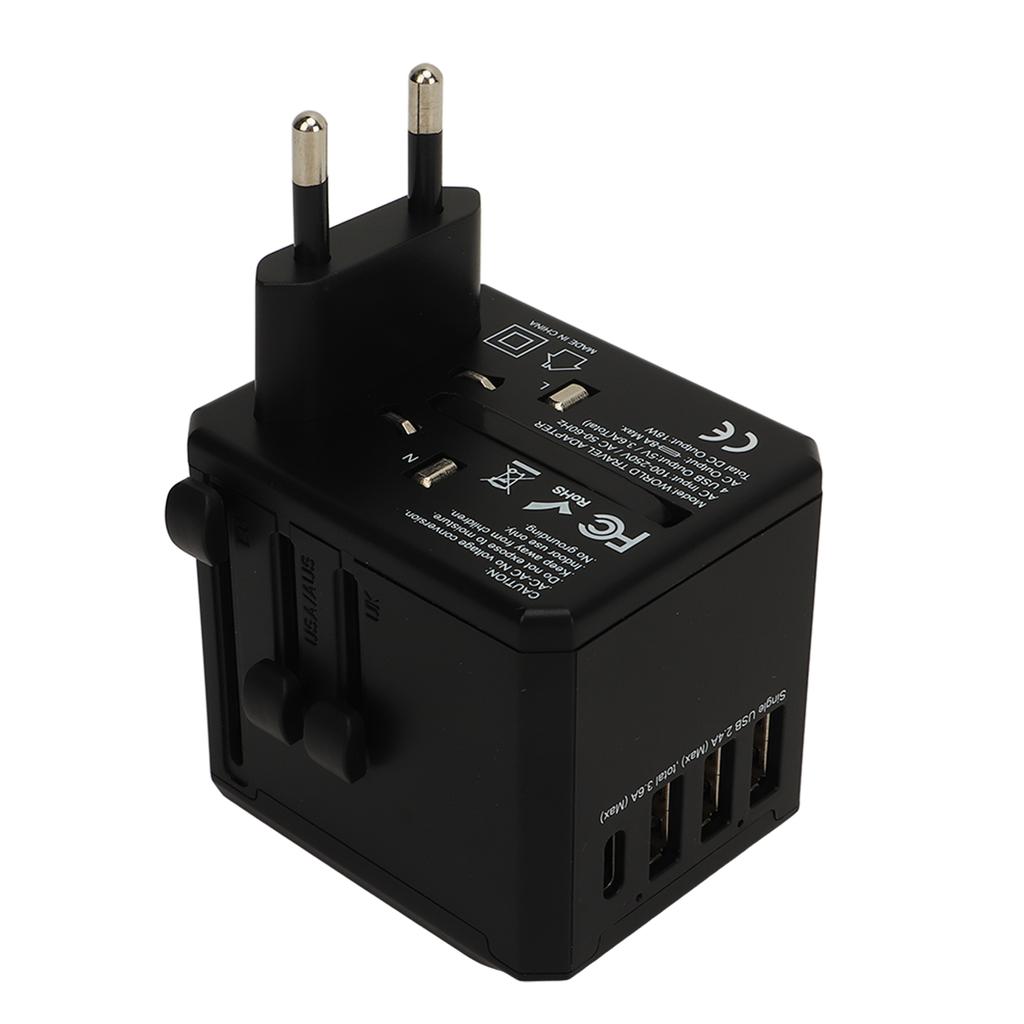 Travel Adapter Black Universal Adapter with 3 USB 1 Type C Safety Protection International Adapter