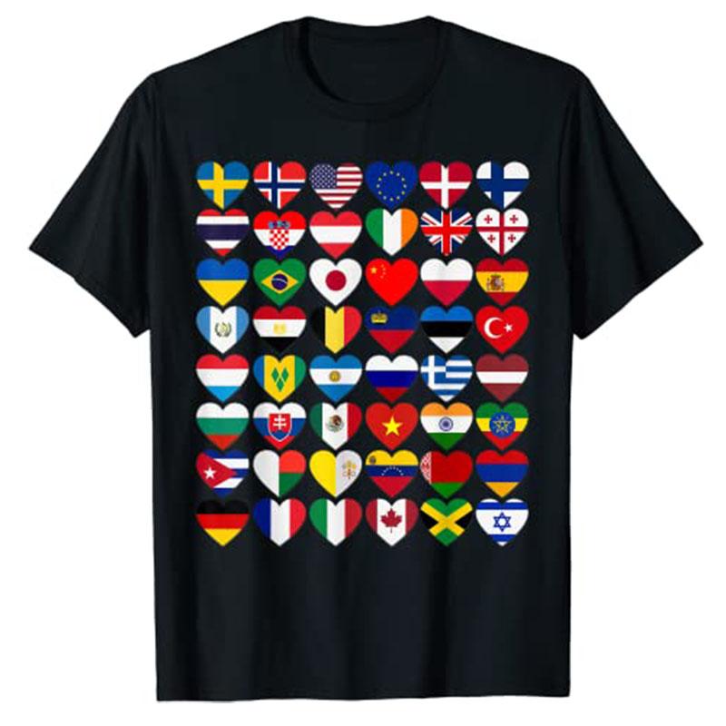Flags of The Countries of The World,International Gift T-Shirt Funny Flag Print Graphic Tees Tops Geography Lover Clothes S