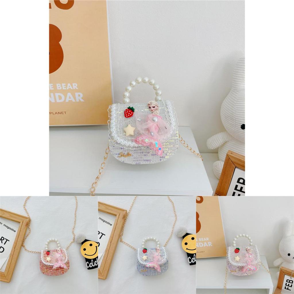 Entzückende Prinzessin Perlen Handtasche Für Mädchen Mini Pu Leder Umhängetasche