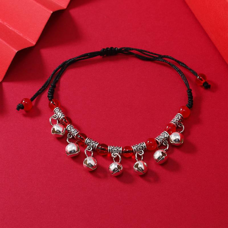 Zodiac red rope woven bell bracelet natal life men's and women's versatile hand rope anklet accessories