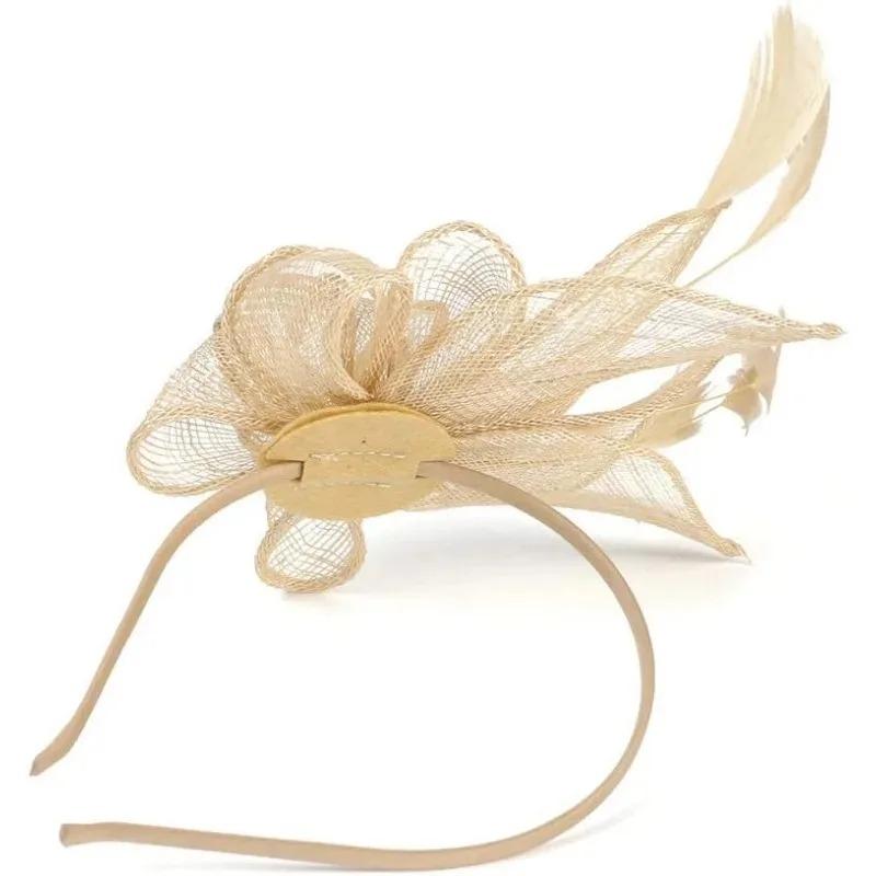 Hat Hair Clip Headband Accessory Fascinators for Women (Gold, One Size) Newest Women's Elegant Hat Strap Flower Feather Party