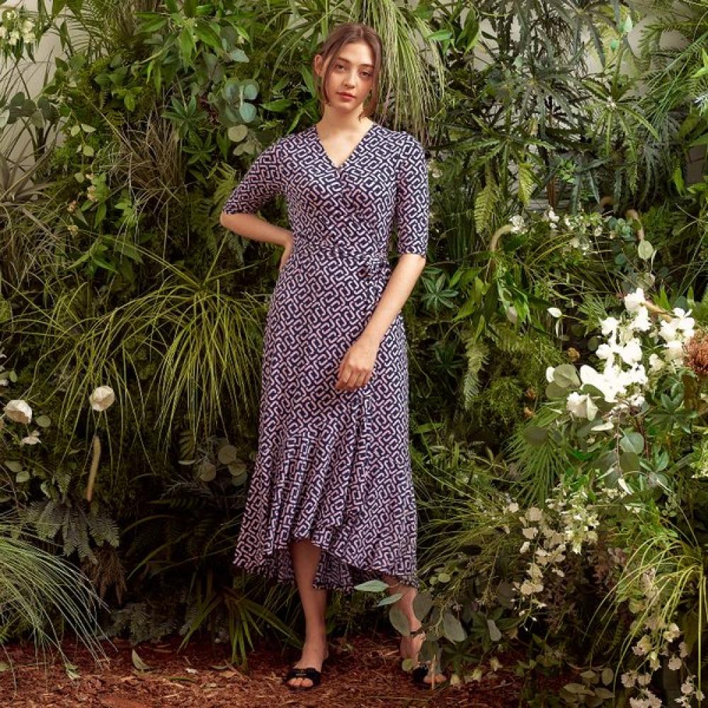 Lipbbam Creora Vivienne 3 4 Sleeve Frill Wrap Dress Ldm42lj01