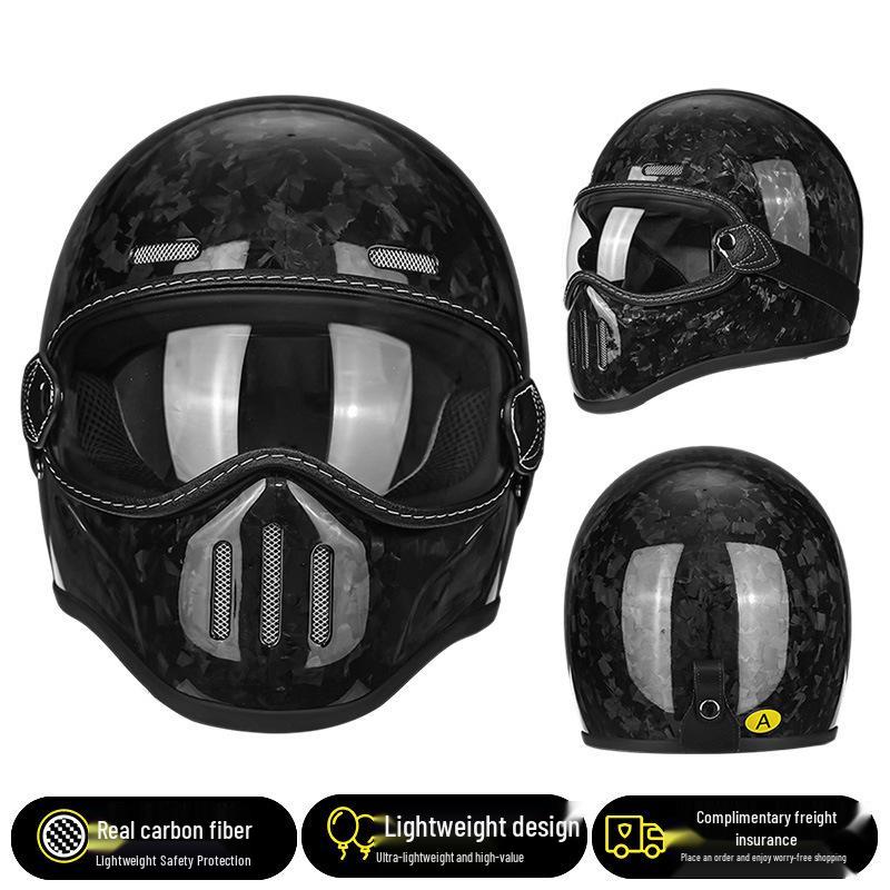 Fiberglass Retro Full Face Motorcycle Helmet with Pig Nose Design for Men and Women - Small Shell, Harley Cruiser Style.