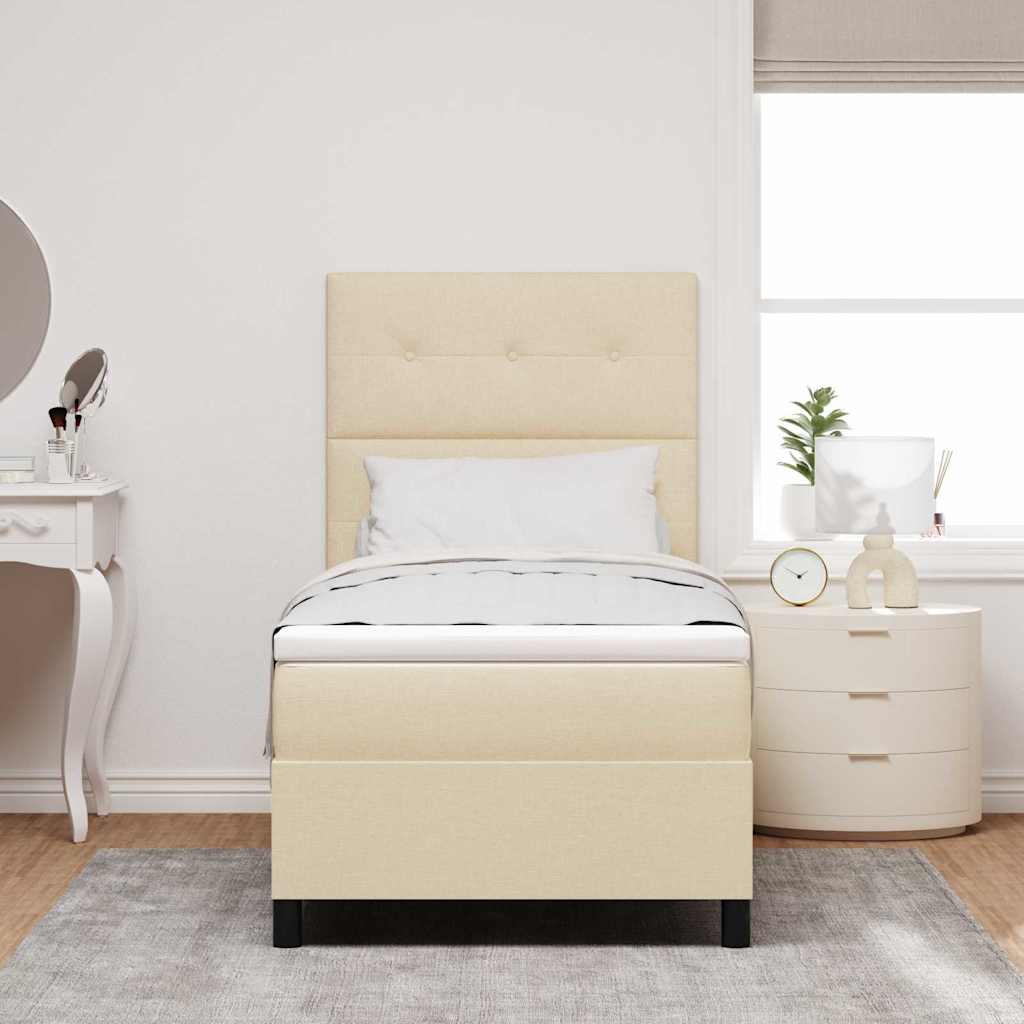 Box Spring Bed with Mattress and Headboard Cream 80 x 200 cm Fabric