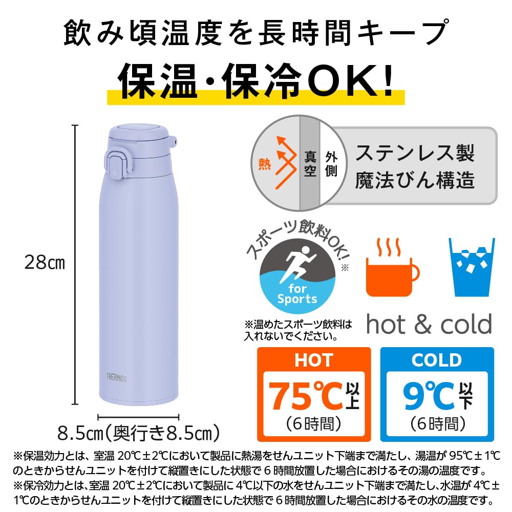 Thermos Vacuum Insulated Portable Mug with Carry Blue BLLV Loop, 1L, Lavender, JOS-1001