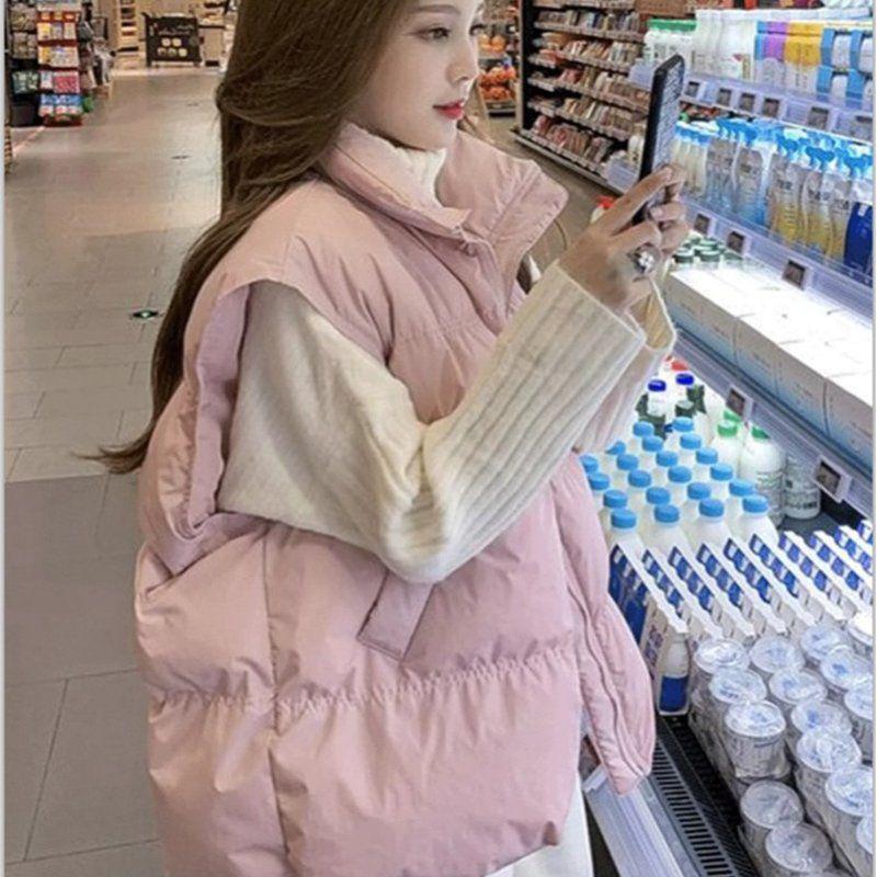 Женский хлопковый жилет без рукавов свободного кроя - Однотонный, воротник-стойка