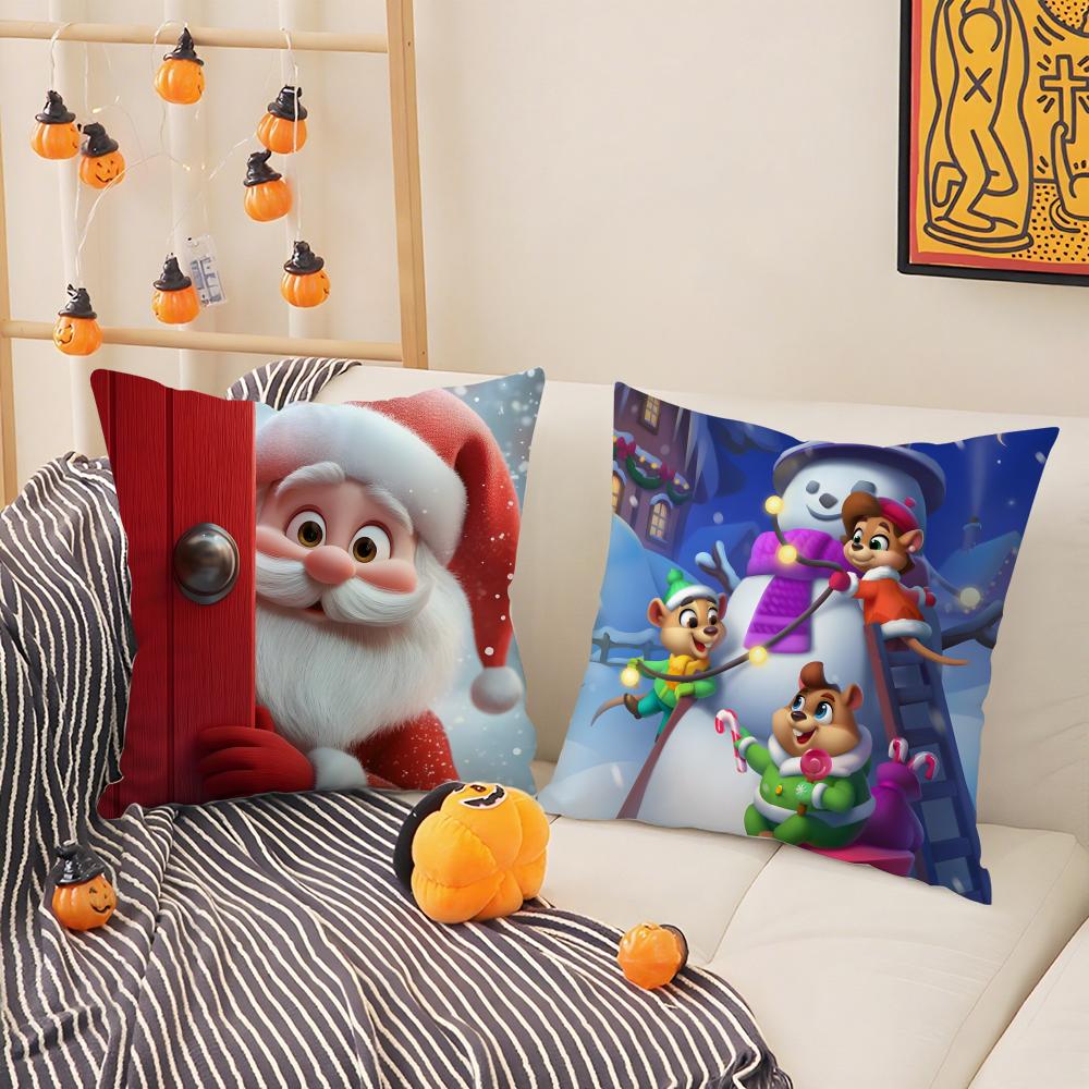 Cute Christmas Cartoon Illustrations Second Pillow Case Silky Short Plush With Invisible Zipper Dustproof Sofa Cushion Cover